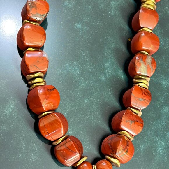 Red Jasper Statement Necklace with Faceted Pendant – Natural Stone Jewelry - Picture 7 of 7